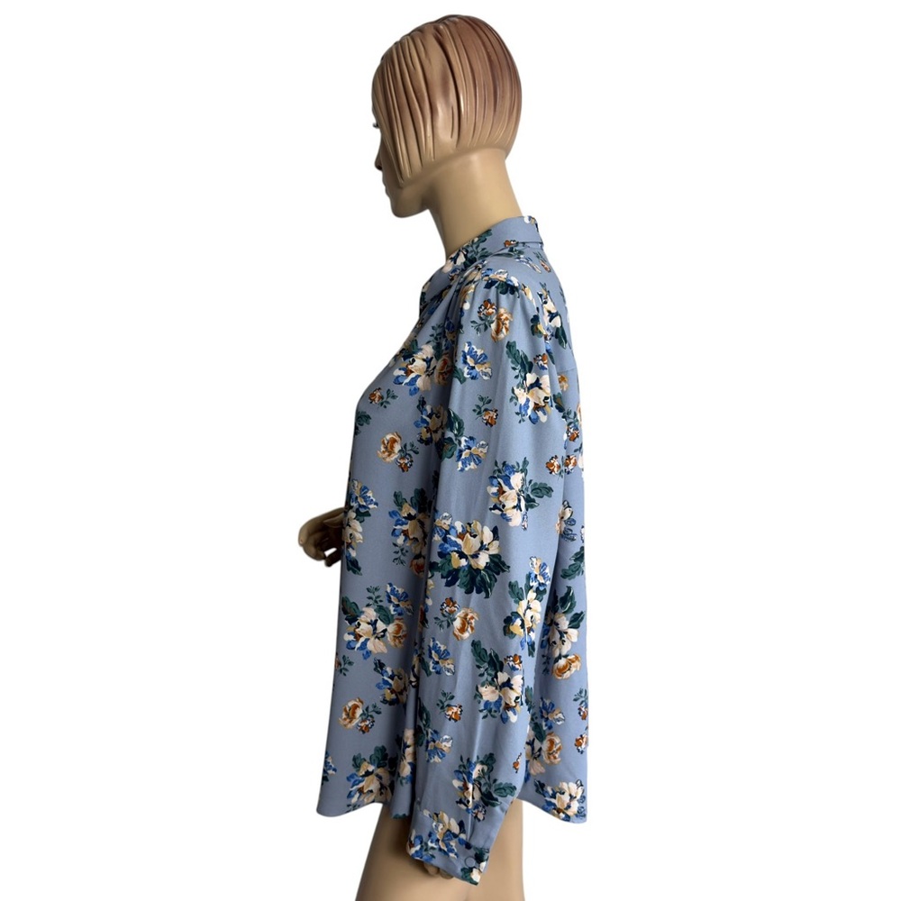LC Lauren Conrad Collared Button-Front Shirt in Blue Blooming Plus Size 1X - Picture 9 of 11